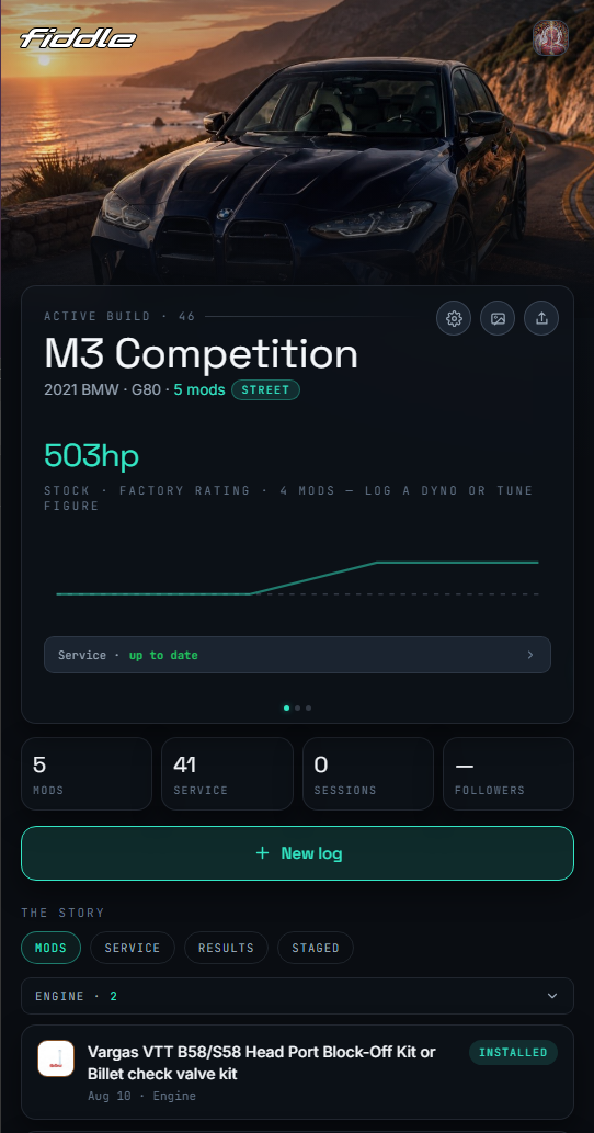 The Fiddle app showing a build page